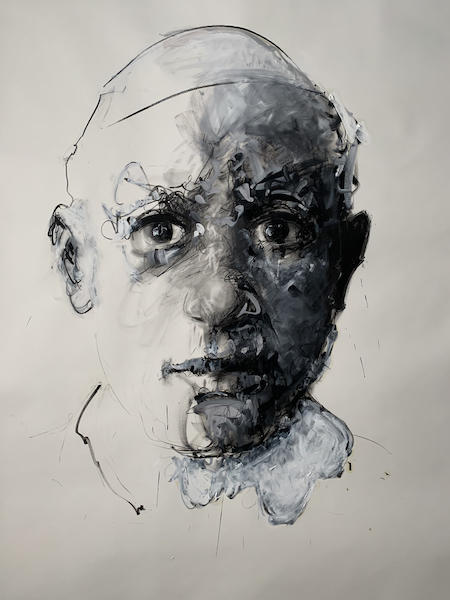 Le Pape, 2021, crayon, fusain et huile sur papier, 230x200cm