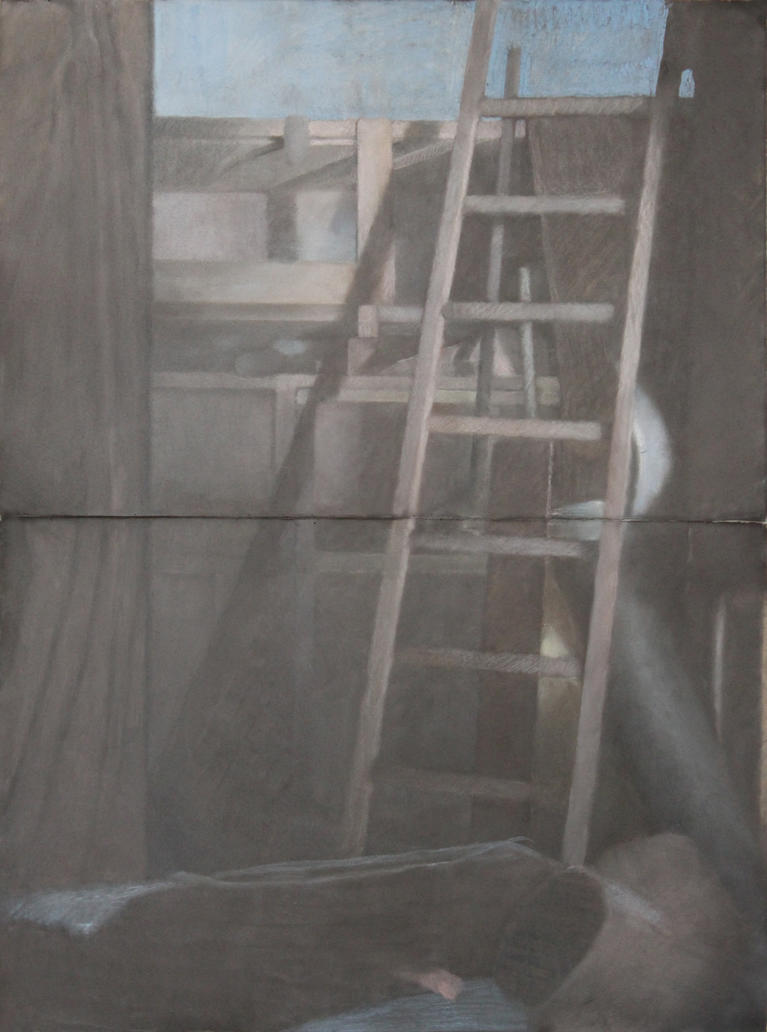 "Au fond du couloir" (dyptique), 2021. Pastel sec sur papier, 130 x 100 cm