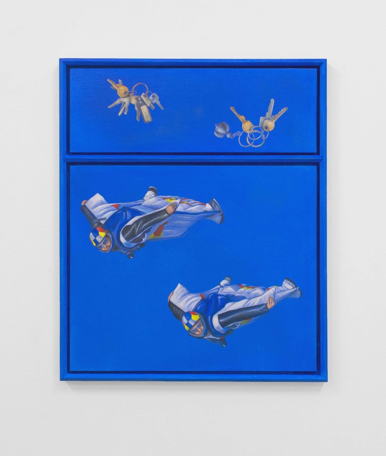 Adrien Fricheteau, Sans Titre (Hommes-écureuils), 2022, huile et sculpture sur bois, 40 x 48 cm