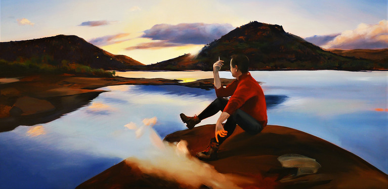 Lac rouge, peinture d'Abel Pradalié