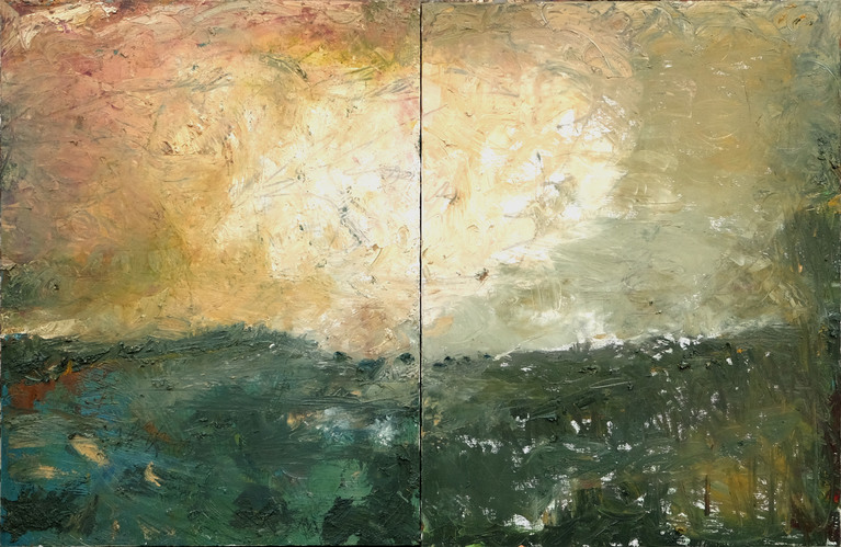 2023/6 – Ciel et sol en mouvement (diptyque), 2023. Huile sur toile, 116 x 178 cm.