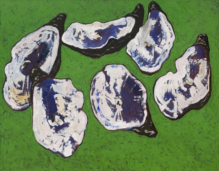 Guy de Malherbe; Reliefs:six huîtres dans le vert, 114 x 146 cm, 2020