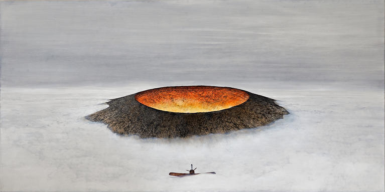 Shiori Eda, "Hinomaru", 2020, huile sur toile, 180 x 90 cm.