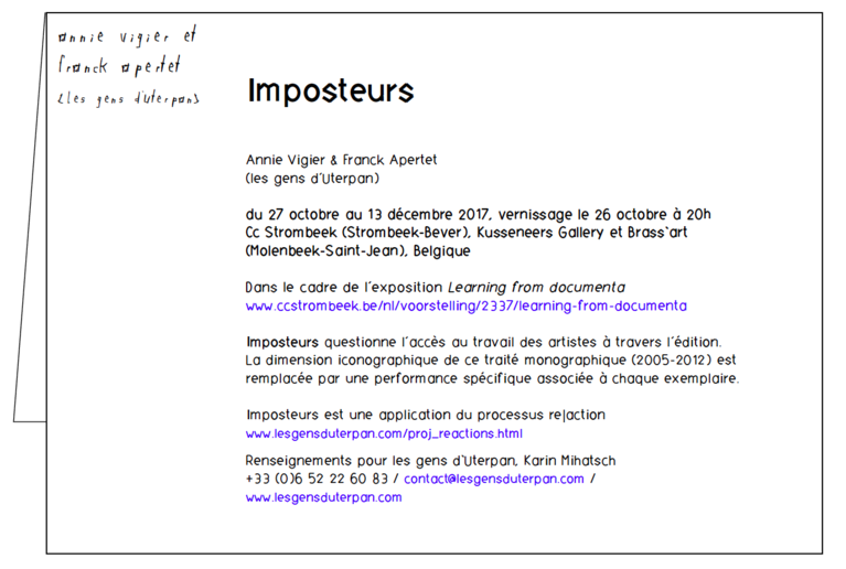Cartel de Imposteur - dans le cadre de l’exposition Learning from documenta