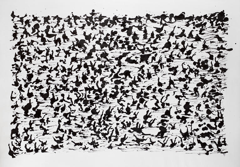 Henri Michaux, Sans Titre, Peinture à l’encre de Chine sur papier, 1960,  70 x 101 cm