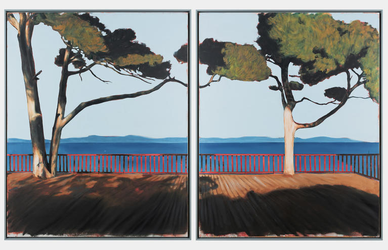 Jérémy Liron, Paysage 196, 2020, huile sur toile, 162 x 130 cm chaque (diptyque)