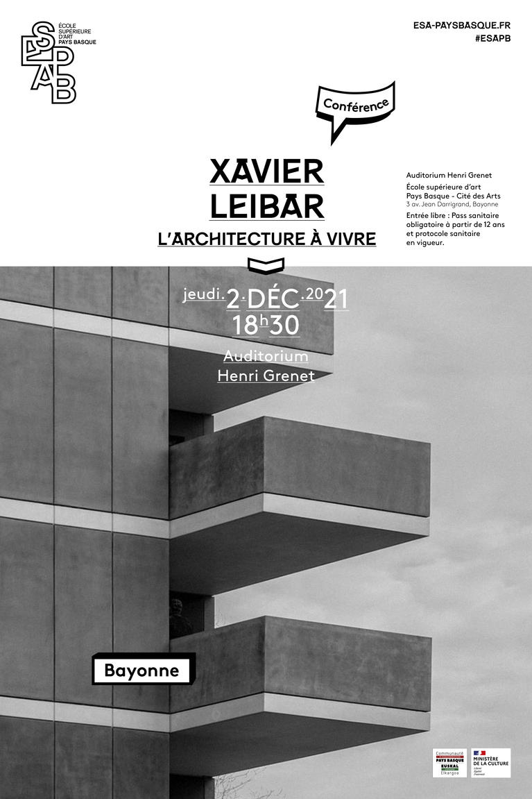 L'architecture à vivre - Conférence Xavier Leibar - ESAPB Affiche