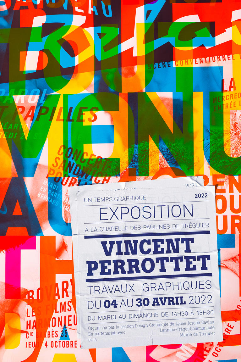 Affiche de l'exposition de Vincent Perrottet à Tréguier, macule de sérigraphie