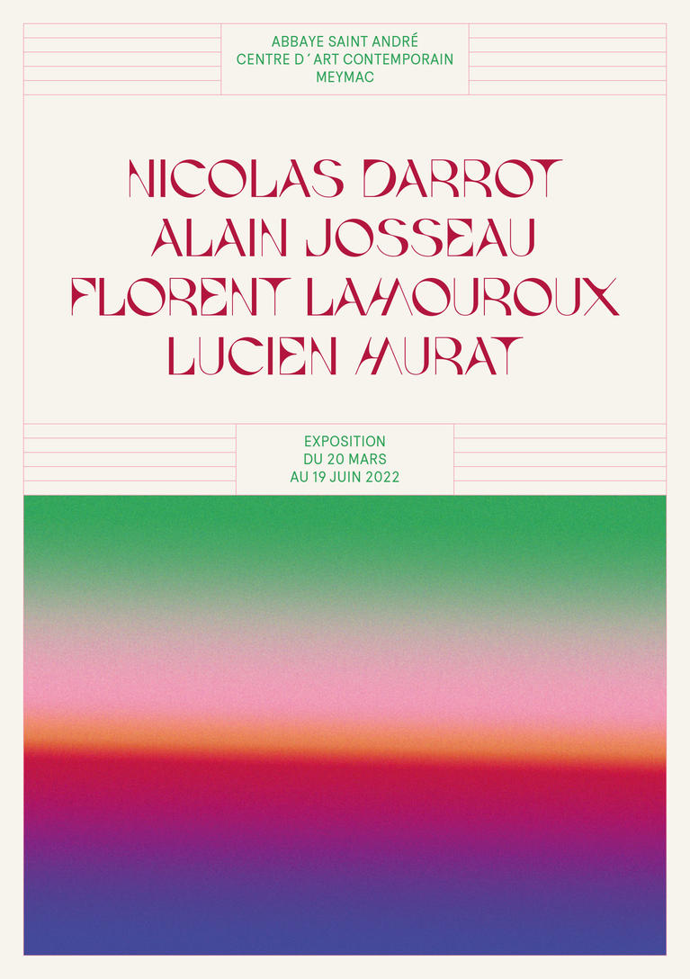 Visuel de l'invitation avec des bandes de couleurs horizontales vert, rose, orange, framboise, violet