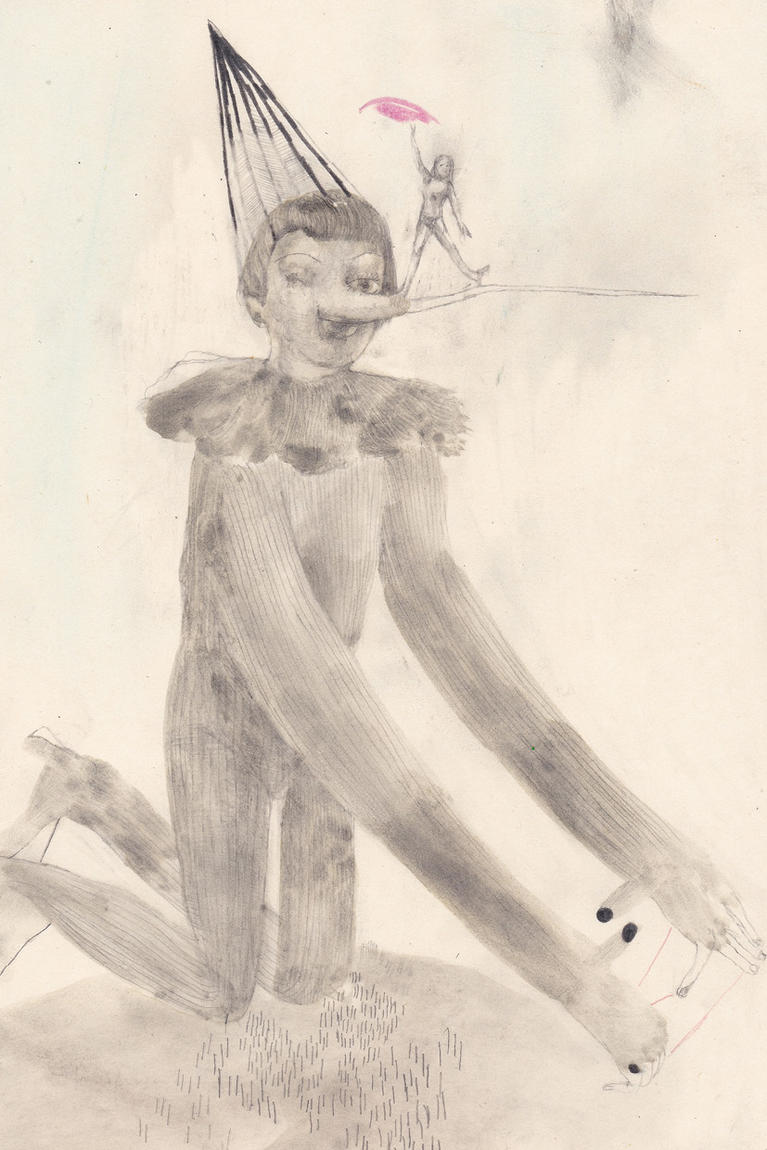 Anya Belyat-Giunta, Pinocchio, 2022, graphite et crayon sur papier, 24 x 18 cm