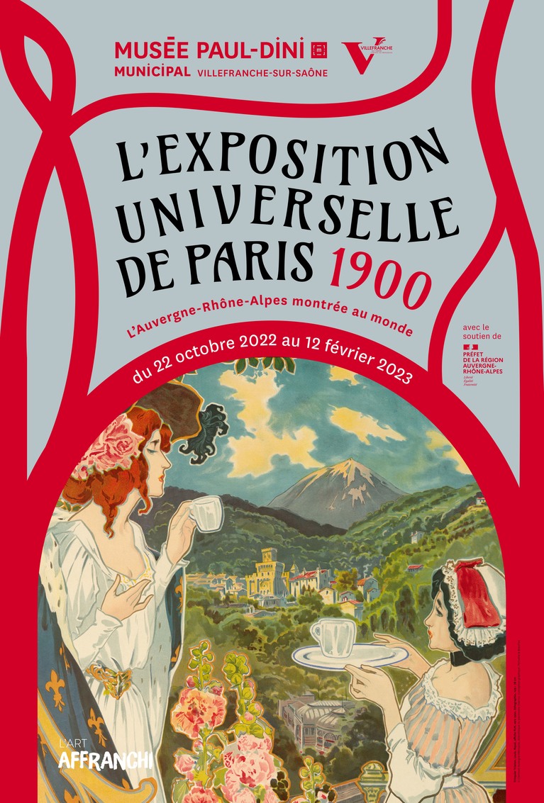 Cette affiche représentent deux femmes et un paysage verdoyant d'Auvergne. L'Exposition universelle est l’occasion pour les artistes et artisans de présenter leurs innovations et talents à un public très nombreux. 