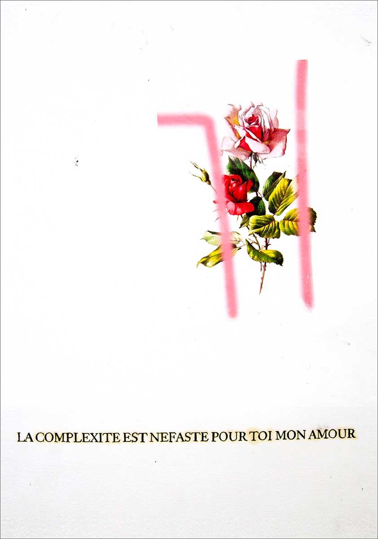Gérald Panighi, "La complexité est néfaste pour toi mon amour", 2013, technique mixte sur papier, 65,5 x 50 cm. Courtesy galerie Lara Vincy, Paris & Galerie Eva Vautier, Nice.