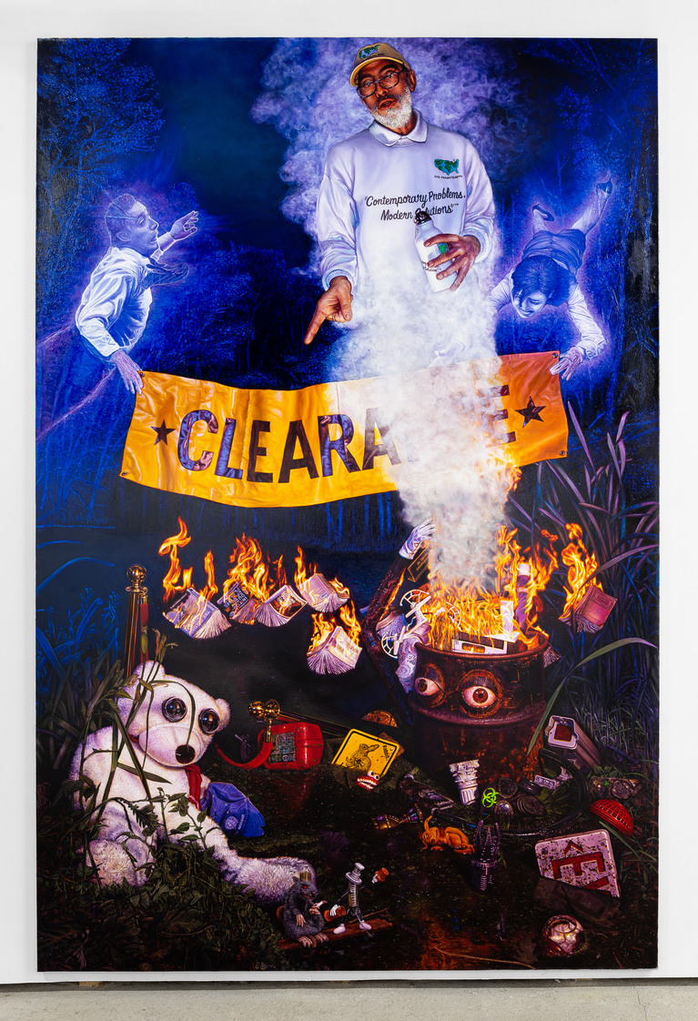 Tyler Thacker, The Annunciation of C.C.F. Projects, NFPO, 2022, Oil on canvas, 300 x 200 cm. - 188 x 79 in. 