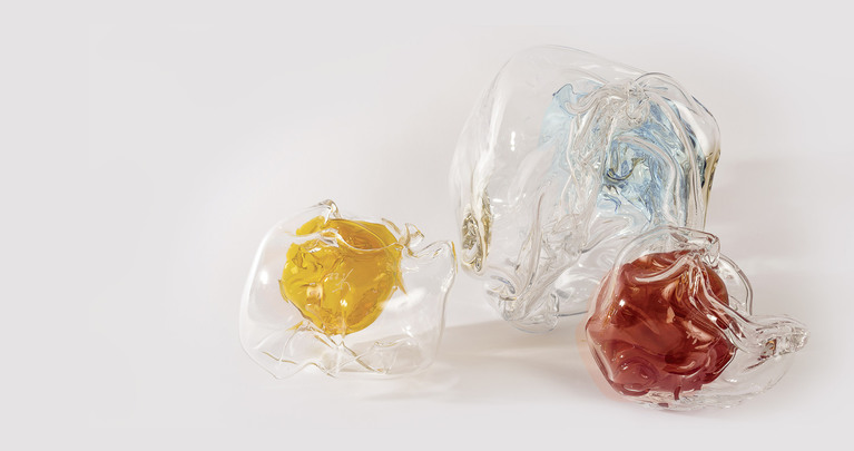série Les Inaccessibles, 2022,  sculptures en verre soufflé à la volée