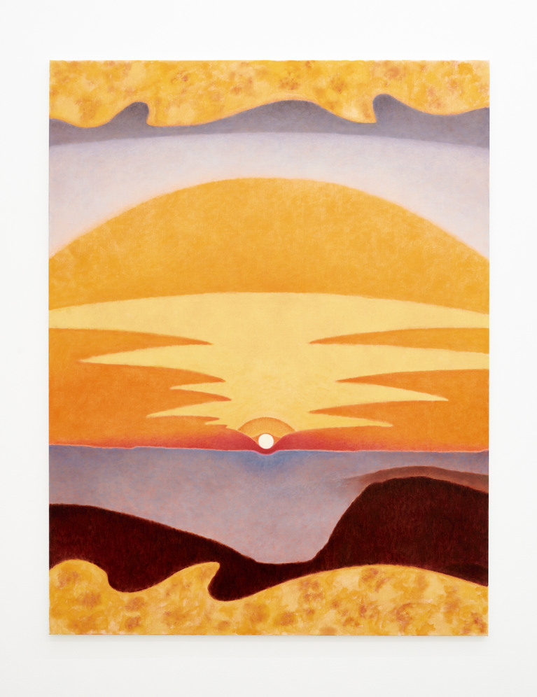 Caroline Bachmann, peinture de levée de soleil composée de 12 panneaux 