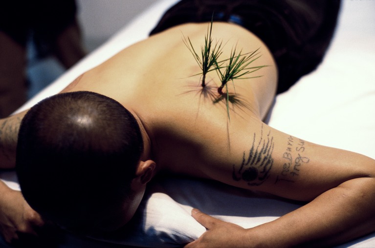 Yang Zhichao, Planting Grass, photo de la performance (2000), photo, 80 x 130 cm.