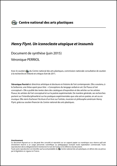 Rapport de recherche Henry Flynt. Un iconoclaste utopique et insoumis de Véronique Perriol